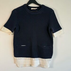 Tory Burch Rosemary Twofer Short Sleeve Layered Sweater Size Small